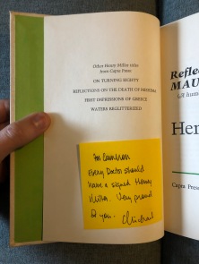 Michael's "inscription" in the signed Henry Miller.
